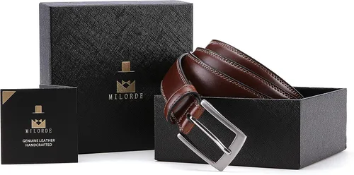 Miniatura 5 de MILORDE Cinturón de vestir de cuero genuino para hombre, hecho a mano, 100% cuero de vaca, diseños clásicos y modernos para trabajo, negocios y uso