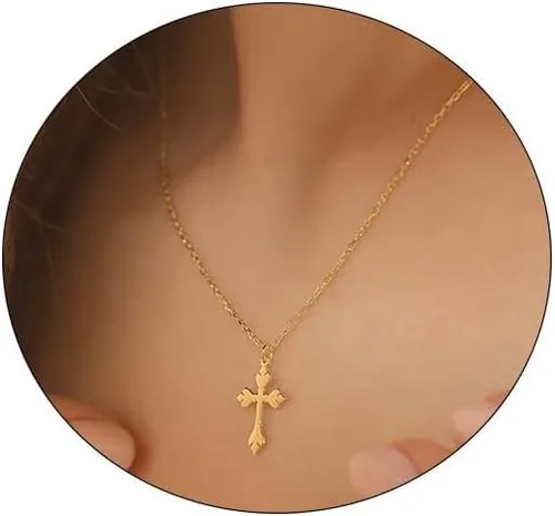 ASCOMY Collar de cruz para mujer, chapado en oro de 14 quilates y plata, collar de cadena con colgante de cruz de moda, minimalista, decoración