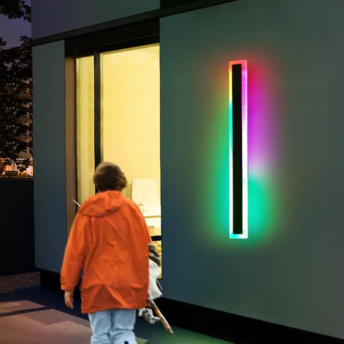 Miniatura 49 de Luz de pared exterior moderna de 47 pulgadas, accesorios de iluminación exterior de acrílico negro de 3000K, montaje en pared, luces de porche