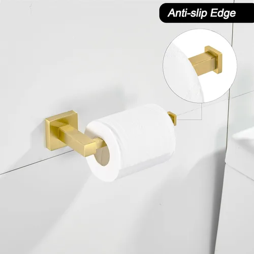 Miniatura 4 de Leyden Soporte de papel higiénico dorado Portador de toalla de mano, Soporte de rollo de papel cepillado de latón Anillo de toalla, Juego moderno