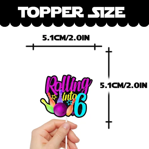 Miniatura 2 de 18 piezas de bola de boliche con purpurina, decoración de postre, magdalenas, boliches, 6 temas, suministros de decoración para niños y niñas