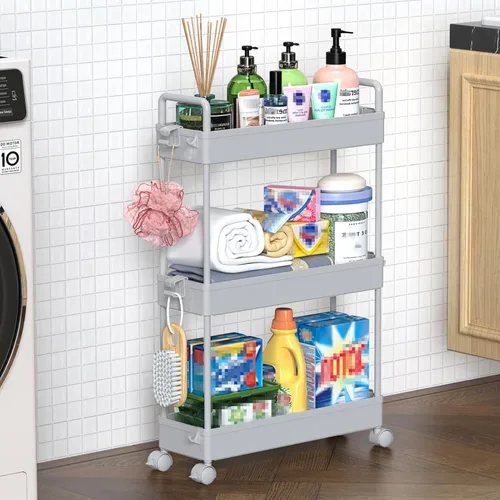 Miniatura 10 de SOLEJAZZ Carrito de almacenamiento rodante de 3 niveles con ruedas, delgado para manualidades, uñas, maquillaje, aperitivos, arte, bebé, carrito