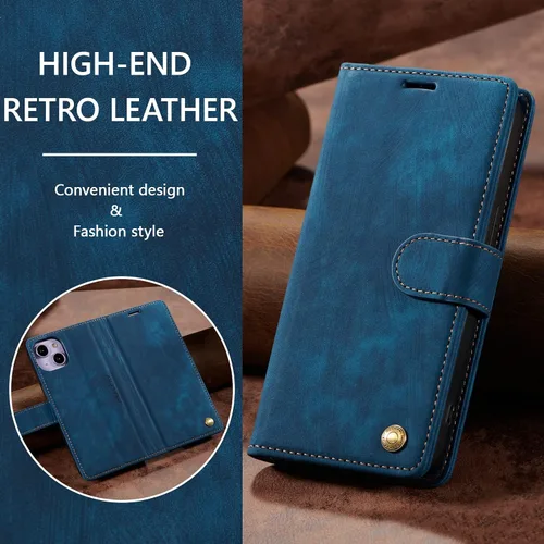 Miniatura 7 de QLTYPRI Funda para iPhone 13, funda de piel sintética con cierre magnético, soporte para tarjetas, función atril, a prueba de golpes, funda Azul