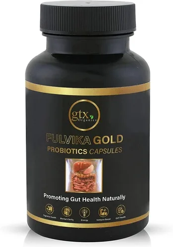Probióticos dorados con ácido fúlvico y ácido húmico (60 porciones) (cápsulas) – Orgánicos, veganos, probióticos para la salud digestiva, ayuda a la