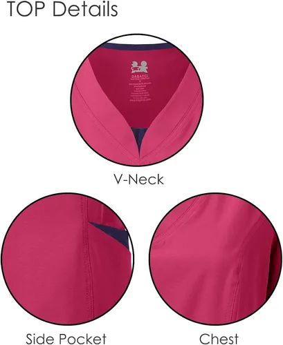 Miniatura 2 de Dagacci Medical Uniform Conjunto de ropa quirúrgica para mujer, elástico en 4 direcciones, red de contraste dividido y bolsillo