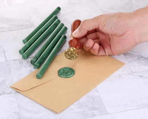 Miniatura 6 de Yoption 15 barras de cera para sellar pistola de pegamento para sello de cera, ideal para invitaciones de boda, tarjetas, sobres (verde metálico)