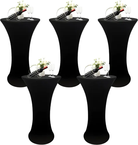 Miniatura 8 de Cubierta de Mesa de Cóctel Redonda Ajustada de 24x43 Pulgadas Mantel de Mesa de Cóctel de Elastano Negro Mantel Ajustado Highboy Manteles de Mesa