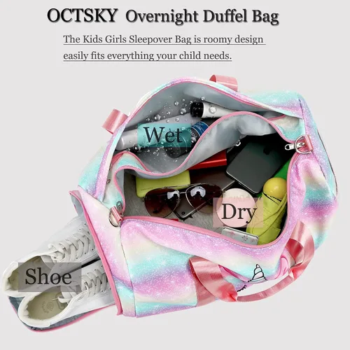 Miniatura 2 de Bolsa de lona para niñas y adolescentes bolsa de gimnasio deportiva con compartimentos para zapatos y ropa húmeda bolsa de viaje para bailar y nadar