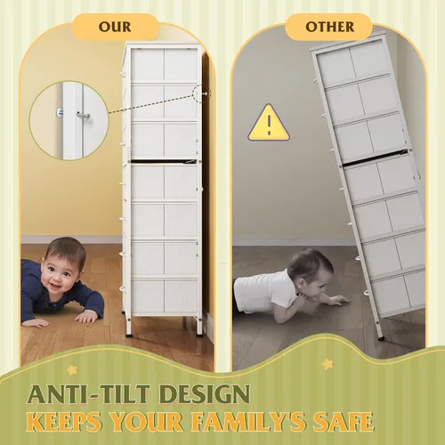 Miniatura 9 de WLIVE - Cómoda alta blanca para dormitorio, 7 cajones y cómodas, cómoda de tela para armario, sala de estar, mesita de noche con marco de metal