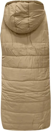Miniatura 5 de FQZWONG Chaqueta acolchada larga para mujer, chaleco acolchado a la moda, ligero, con cremallera, sin mangas, con capucha, ropa de invierno