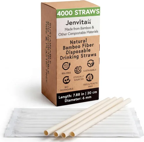 Miniatura 12 de Jenvita Pajitas biodegradables de polvo de bambú (paquete de 50) – Pajitas compostables de 7.88 pulgadas envueltas individualmente 100%