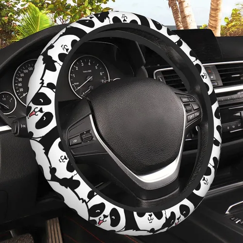 Miniatura 8 de Funda de volante con puntos negros abstractos, protector elástico antideslizante para volante, decoración interior de automóvil para mujeres