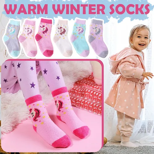 Miniatura 3 de ANTSANG Calcetines mullidos con agarres antideslizantes para niños y niñas, calcetines mullidos y acogedores de felpa cálidos, paquete de 6