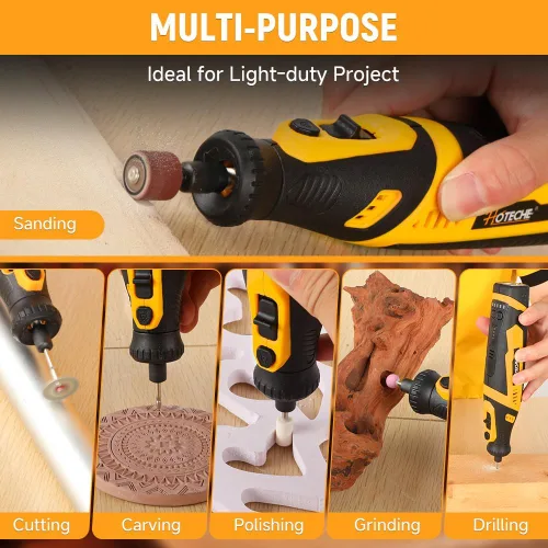 Miniatura 7 de Hoteche Mini kit de herramientas rotativas inalámbricas, batería de iones de litio de 5 velocidades de 8 V con 42 accesorios, herramienta giratoria