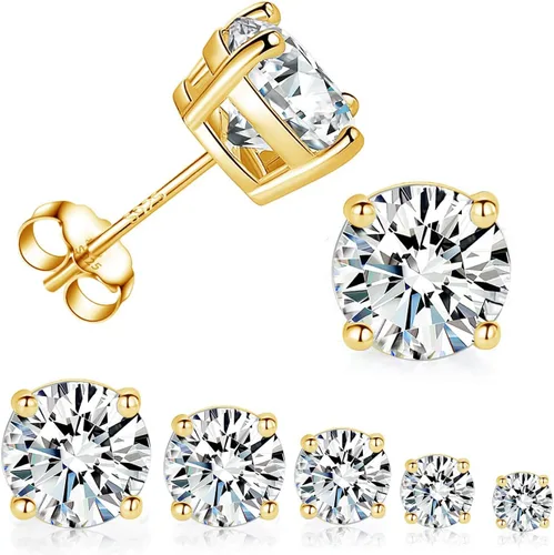 Juego de 5 pares de aretes tipo dormilona de plata de ley 925 para mujeres y hombres, cuadrados redondos con circonita cúbica, corte princesa,