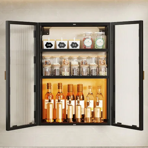 Miniatura 3 de Gdrasuya10 Organizador de armario colgante para montar en la pared, armario de cocina de metal con puertas acrílicas para comedor, cocina, baño