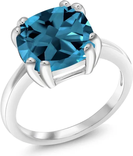 Miniatura 3 de Gem Stone King Anillo de compromiso de plata de ley 925 con topacio azul Londres de doble punta para mujer