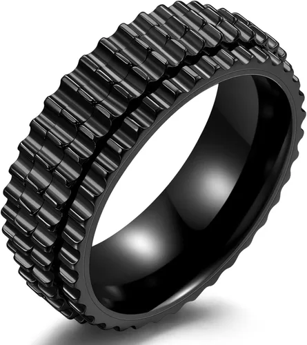 Miniatura 12 de Anillo giratorio giratorio de acero inoxidable 316L de 0.316 pulgadas para hombres y mujeres, cadena para aliviar la ansiedad, llave griega, runas