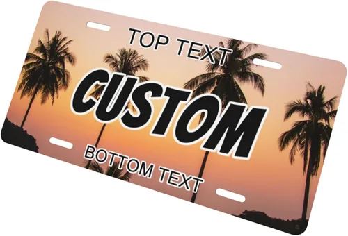 Miniatura 3 de Placa personalizada de licencia, placas decorativas personalizadas para el frente del automóvil con palmeras de playa y océano, placas de licencia