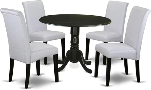 Miniatura 15 de East West Furniture DLBA3-BLK-05 - Juego de mesa y sillas de cocina de 3 piezas contiene una mesa de comedor redonda con gotas y 2 sillas de comedor