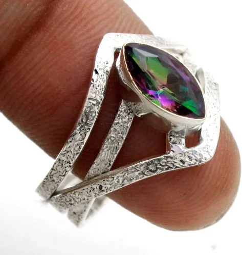 Miniatura 3 de Anillo de plata de ley 925 con topacio místico marquesa hecho a mano para mujer, joyería de regalo para el día de San Valentín