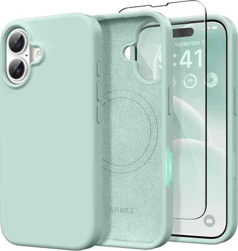 Miniatura 102 de GONEZ Funda de silicona para iPhone 14 Pro Max, compatible con MagSafe, con protector de pantalla + protector de lente de cámara, silicona líquida a