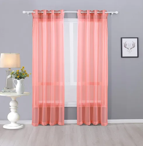 Miniatura 28 de Interior Trends Ariana - Juego de 2 cortinas de gasa transparente totalmente cosida con ojales (63 pulgadas de largo, beige)