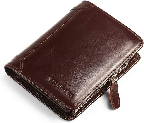 Miniatura 7 de Billetera para hombre con cremallera de cuero genuino RFID tarjeteros de piel de vaca con cremallera bolsillo para monedas, carteras plegables