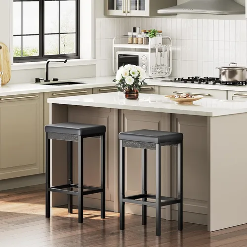 Miniatura 4 de HOOBRO Taburetes de bar, juego de 2 sillas de bar, taburetes de 24.8 pulgadas de altura, taburetes de desayuno, taburetes de cocina, tapicería de 2