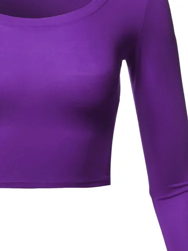 Miniatura 4 de Camiseta elástica en color liso de manga larga, con cuello redondo, para mujer