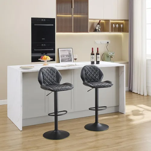 Miniatura 8 de FIRAVOE Juego de 2 taburetes de bar giratorios negros con respaldo, taburete de bar ajustable de 24 a 33 pulgadas, taburete de bar tapizado de piel
