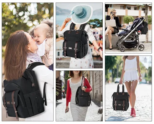 Miniatura 7 de Jiefeike Mochila para pañales para bebés, niños y niñas, bolsas de pañales portátiles para bebé, mochila para papá y mamá, bolsa de pañales