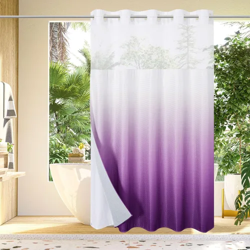 Miniatura 20 de Gibelle: cortina de ducha pequeña para baño de 36x74, cortina de ducha de punto gofre con juego de forro de tela a presión, no necesita ganchos