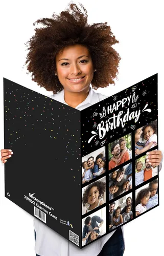 VictoryStore Tarjeta de cumpleaños personalizada jumbo de 3 pies, tarjeta de cumpleaños con foto, 9 fotos, texto interior personalizado, 24 x 36