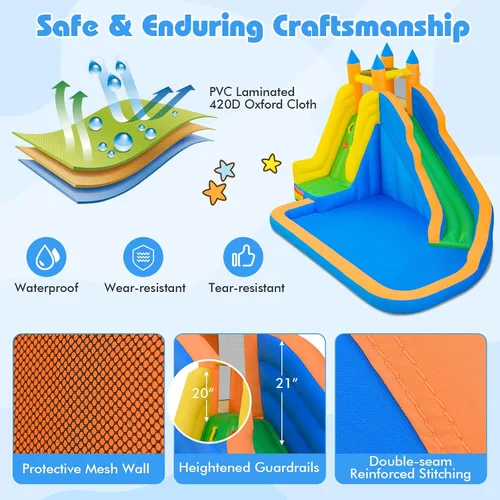Miniatura 9 de Costzon - Gorila hinchable para piscina de agua con tobogán largo, pared de escalada, incluye bolsa de transporte Oxford, kit de reparación