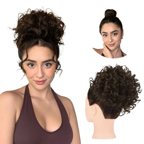Miniatura 12 de HOOJIH - Moño rizado, pieza de cabello para moño desordenado con cordón elástico, extensión de moño grande y completo, extensión de cabello Rojo