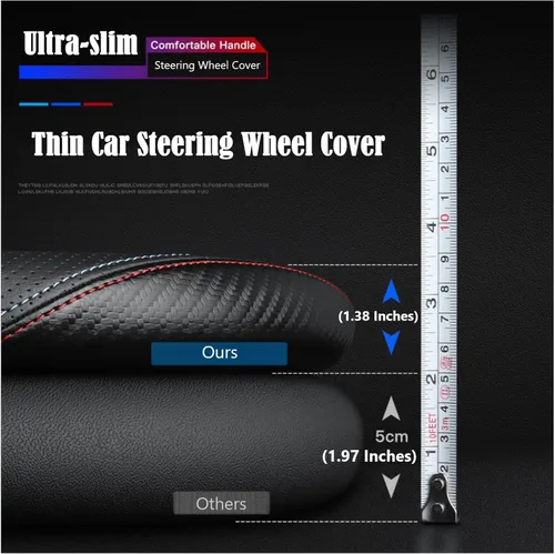 Miniatura 6 de Funda negra para volante de automóvil, compatible con Honda, de piel fina de napa premium, textura de fibra de carbono, 14 pulgadas, para Honda