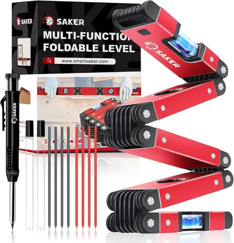 Miniatura 7 de Nivel plegable multifunción de Saker, herramienta niveladora de 28 pulgadas, regalos para hombres, herramientas de carpintería de medición