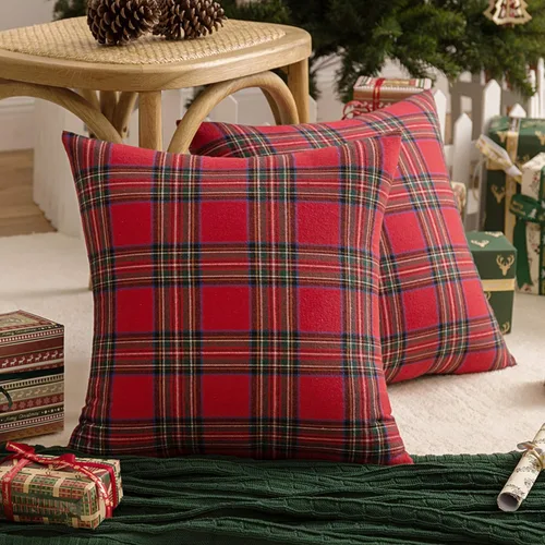 Miniatura 10 de AQOTHES Juego de 2 fundas de almohada decorativas a cuadros de Navidad para decoración rústica de casa, tartán escocés, verde, 22 x 22 pulgadas
