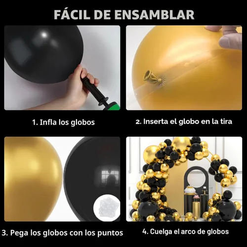 Miniatura 4 de Kit de arco de guirnalda de globos de color dorado y negro, 134 globos metálicos dorados y negros con diferentes tamaños para graduación