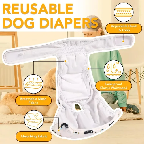 Miniatura 2 de XPCARE Pañales para perras hembras (paquete de 4) – Pañales lavables y reutilizables para perras, altamente absorbentes, tamaño mediano