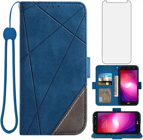 Asuwish Compatible con LG X Charge/Fiesta 2 LTE/X Power 2/X5/LV7 - Funda tipo cartera y protector de pantalla de vidrio templado, funda con tapa