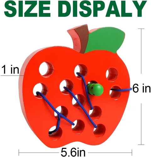 Miniatura 7 de Juguetes de cordones para niños pequeños, juguetes de viaje para bebés de madera con roscado de manzana, educación Montessori, aprendizaje