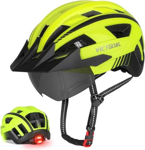 Miniatura 16 de VICTGOAL Casco de bicicleta para hombres y mujeres con luz LED, gafas magnéticas desmontables, visera solar extraíble, casco de bicicleta de montaña