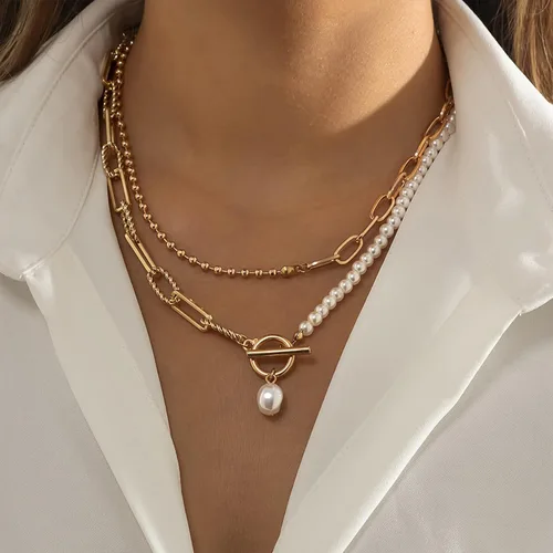 Miniatura 2 de HUASAI Collar de oro en capas para mujer, collar bohemio con cuentas de turquesa, collar largo con dije de moneda, collar bohemio en capas