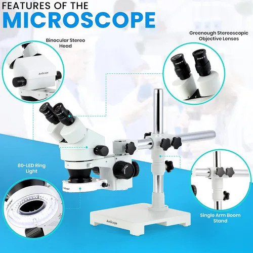 Miniatura 2 de AmScope SM-3BX-80S microscopio profesional binocular estéreo con zoom, ocular WH10x, aumento de 3,5X-45X, objetivo con zoom 0,7X-4,5X, anillo de 80