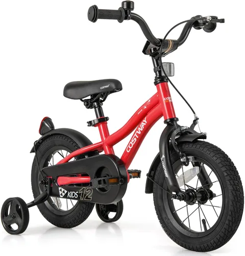 Miniatura 17 de COSTWAY Bicicleta para niños de 12/14/16/18 pulgadas, bicicleta para niños pequeños con ruedas de entrenamiento, asiento y manubrio ajustables
