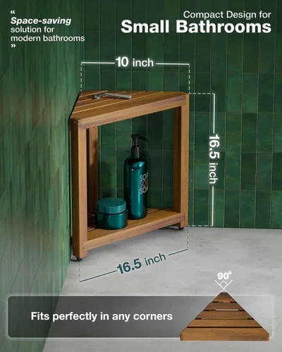 Miniatura 2 de BLUEWEST Taburete de ducha esquinero de madera de acacia de 16.5 pulgadas, banco de ducha esquinero de madera para afeitarse las piernas dentro