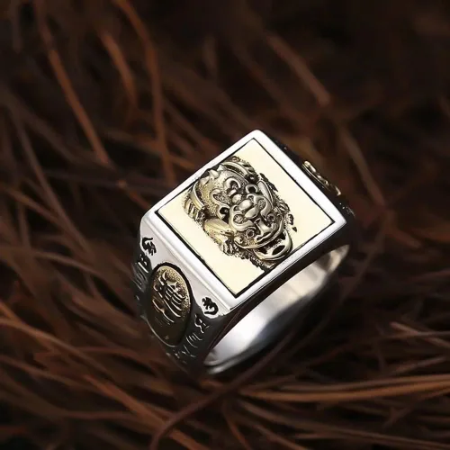 Miniatura 4 de JUNTEN Anillo de plata de ley 925 Feng Shui PIXIU para hombre, ajustable, abierto