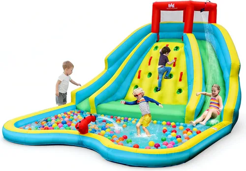 Miniatura 12 de Boundtech - Casa inflable de agua para saltar, con doble tobogán, para niños, con pared para escalar, cañón de agua, chapoteadero, incluye bolsa